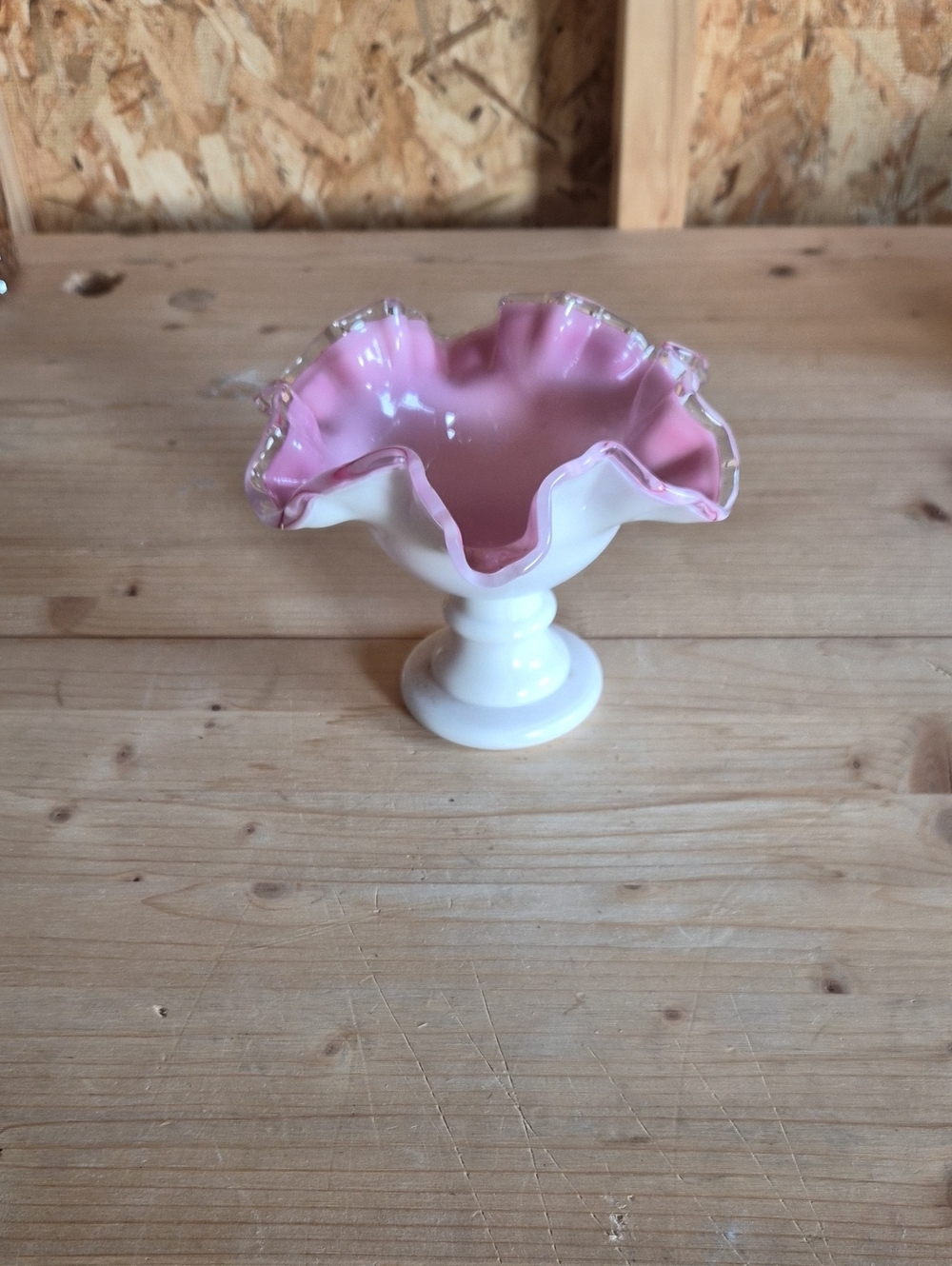 Vintage FENTON Candleholder PEACH CREST Single Horn Epergne Base